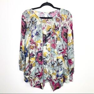 JOHN Mark sheer watercolor floral rose print blouse
